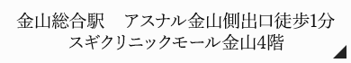 金山総合駅　アスナル金山側出口徒歩1分 スギクリニックモール金山4階